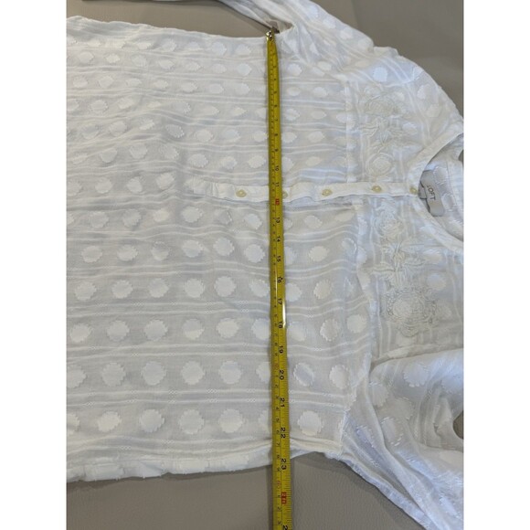 LOFT Tunic Career Top Blouse Sz XL Lightweight Soft Embroidered Polka Dot White - Picture 8 of 8